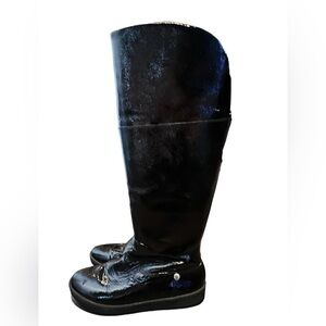 Michael Kors Black Knee High Crackled Leather Boots